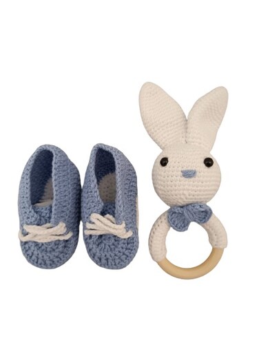 Pikkaboo-HeavenlyHugs Mr. Rabbit Handmade Crochet Teether and Booties