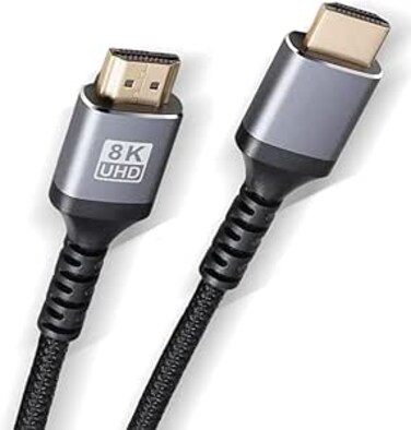 Glassology 2M 8K HDMI Cable 2.0: High-speed 18Gbps, 4K@60Hz, HDR, 3D, Braided Cord. Compatible with MacBook Pro, UHD TV, Xbox, PlayStation, PS5/4, PC, Laptop.