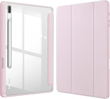 Glassology Hybrid Slim Case for Samsung Galaxy Tab S8 ULTRA with S Pen Holder Shockproof Cover with Clear Transparent Back Shell Auto Wake/Sleep and screen protector (Pink)