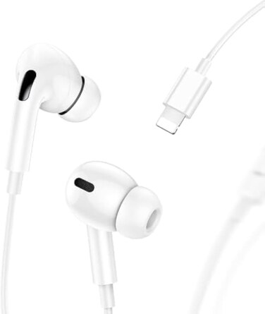 Glassology Wired Earbuds Headphones with Lightning Plug & Microphone, Built-in Volume Control, High Bass Stereo Wired Earphones for iPhone, iPad, & Compatible with Other Lightning Port Devices, White