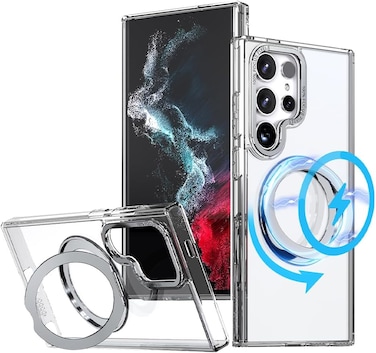 Glassology 360° Rotate Ring Stand Magnetic Case For Samsung Galaxy S24 Ultra (Clear)