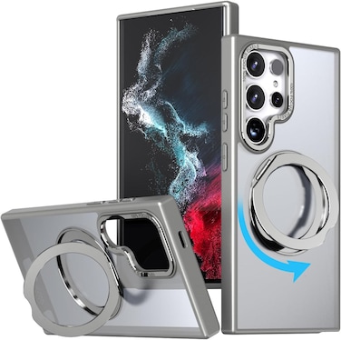 Glassology 360&deg; Rotate Ring Stand Magnetic Case For Samsung Galaxy S24 Ultra (Gray)