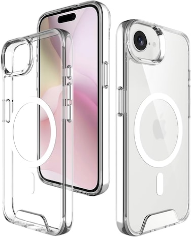 Glassology Clear Magnetic Case for iPhone 16e, Crystal Clear Hard Back Cover, Shockproof Silicone Frame