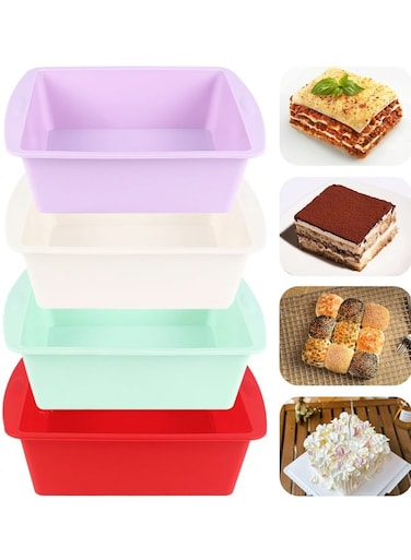 Pack Square Cake Pans, Non-stick Silicone Baking Pan, Cake Molds for Brownies, Bread, Lasagna and Cake for Oven, Microwave, Dishwasher