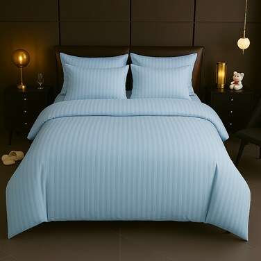 MAXQON 6-Piece Duvet Cover Set &ndash;Queen Size, Includes 1 Duvet Cover(220x240cm), 1 Fitted Sheet(150x200+30cm) 4 Pillowcases(53x75cm), Color Sky blue