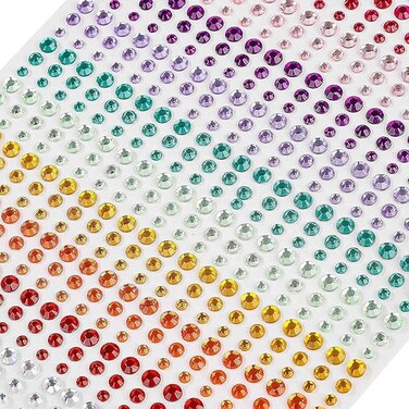 900Pieces Rhinestone Sticker Self-Adhesive Crystal Craft Stickers Gems Size Mixed Monochromatic Exquisite Glitter Round Bling Diamond for Decoration DIY Handcraft Sketching