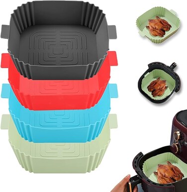 Silicone Air Fryer Liners, 4Pcs Air Fryer Silicone Reusable Liners Square,Food Safe Air Fryers Oven Accessories,Replacement Of Flammable Parchment Liner Paper,Silicone Baking Tray Pots