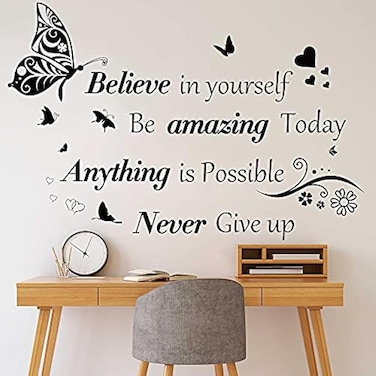 Inspirational Wall Stickers, Quotes Letter Wall Art Stickers, Motivational Removable Wall Decor, Positive Word Butterfly Decals, Peel and Stick, Removable Stickers, for Bedroom Living Room Office