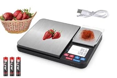 Digital Kitchen Scale, Rechargeable Dual Platform Food Scale with Measuring Spoons, Precision Capacity (0.1g/0.01g), Suitable for Weight Loss, Cooking and Baking
