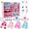 Dress Up My Princess Jewelry - Set includes 2 Crown,4 Beautiful Shoe Pairs, Earrings, Magic Wand, Necklace - Glamorous Accessories - Little Kids Girl Toy and Toddler Role-Play