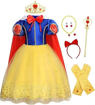 Princess Snow Costume Dress for Girls Birthday Party Dresses Kids Halloween Cosplay Outfits with Accessories