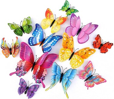 12 Pack 3D Butterfly Wall Decor Set - 4 Sizes Removable Butterfly Wall Sticker Decorations for Cake Cupcake Toppers Birthday Girl Room Decals(colcor mixture)
