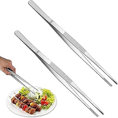 2 PCS 12 Inch Tweezer Tongs,Stainless Steel Tweezers tongs,Kitchen Cooking Tweezer Tongs with Precision Serrated Tips for Baking Decorating Beauty &amp; Sea Food