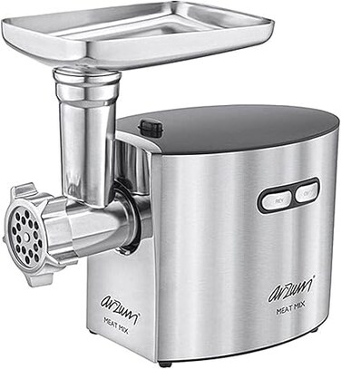 Arzum Meat Mix Meat Grinder 1500 Watts 3 Functions Stainless Steel 3 Discs Silver Color Model - AR1125-1 Years Full Warranty by manufacturer
