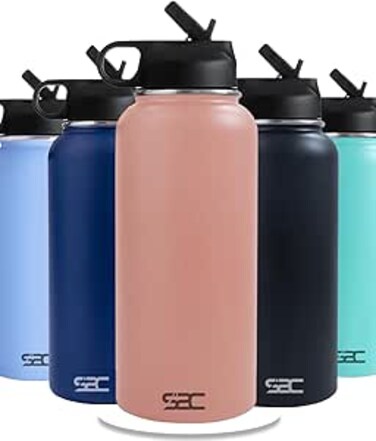 S2C Stainless Steel Water Bottle 1L,32oz Double Wall Vacuum Insulated Water Bottle, BPA Free Water Bottle for Kids School with Straw lid- Thermos Water Flask for Hot Water, Water Bottle (ROSE PINK)