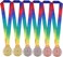 Gold Silver Bronze Award Medals Winner Metal Medals with Rainbow Ribbon for Competitions, Party, Olympic Style, 52g, 2.55", 6Pcs