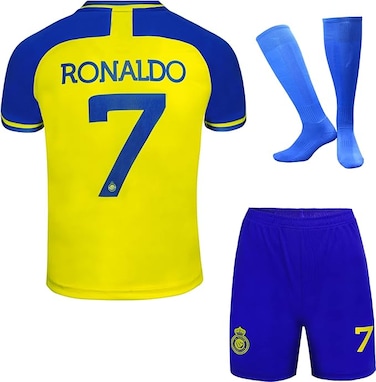 Ronaldo No #7 Nassr Riyadh Al Home Football Soccer Jersey/Shorts Socks Gift Set Youth Sizes