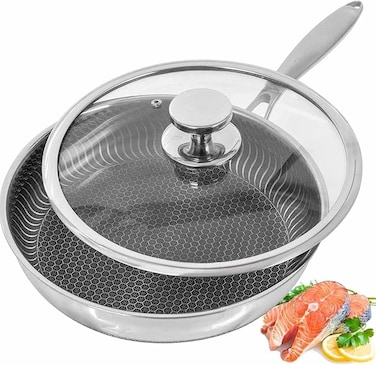 Frying Pan with Lid 28cm, Wok Pan Hybrid Tech Saut&eacute; Pans Nonstick, Skillet, PFOA Free,(Dishwasher/Induction/Gas/Electric Stove)