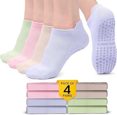 Pilates Socks for Women, Non-slip &amp; Straps Yoga Athletic Socks with Grip for Women Grippers Socks, Barre Barefoot Workout Hospital