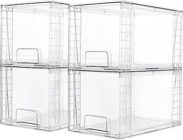 Vtopmart 4 Pack Large Stackable Storage Drawers, Easily Assemble Acrylic Bathroom Closet Undersink Organizers, Plastic Storage Bins for Kitchen Cabinets, Pantry, Makeup, Medicine Organization