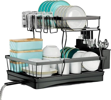 Dish Drying Rack，2 Tier Dish Racks for Kitchen Counter