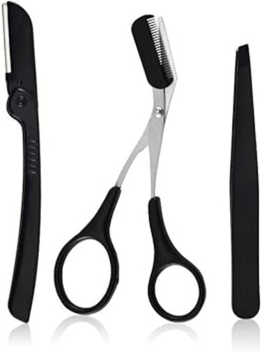 3PCS Eyebrow Trimming Tools, Stainless Steel Eyebrow Tweezer Eyebrow Scissors With Comb Eyebrow Razor