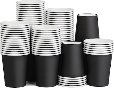 Black Disposable Paper Cups &ndash; 100 Pack, Recyclable Hot &amp; Cold Drink Cups for Coffee, Tea, Parties, Weddings, and DIY Events