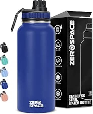 ZeroSpace Stainless Steel Water Bottle 1L, 32oz Double Wall Vacuum Insulated Water Bottle, Hot &amp; Cold Thermos Flask with Spout Lid, BPA-Free Water Bottles for Gym, Travel, Office and Kids (Navy Blue)