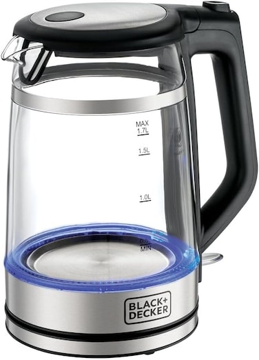 Glass Kettle, 2200W Heating, Double Wall Wrap Protection, 1.7L Capacity, Premium Stainless Steel Finish, Blue LED Illumination, 360&deg; Cordless Base, Easy Pour, Multi Color
