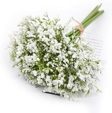 LAROKO Artificial Flowers, Babys Breath Fake White Flowers Artificial Bulk, Real Touch Faux Babies Breath Gypsophila Bouquet for Wedding Floral Arrangement Party Decor 12Pcs