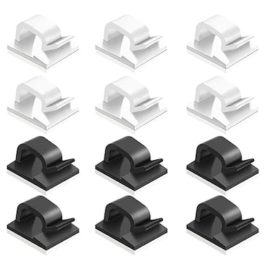 60 Pieces of Plastic Cord Adhesive Storage and Management Cable Clips-Black, White