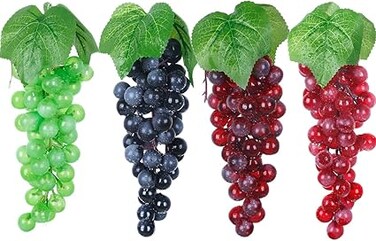 HOOTO 4 Bunches Artificial Grapes, Simulation Decorative Lifelike Rubber Fake Plastic Frosted Grapes Clusters for Wedding Fruit Wine Kitchen Centerpiece D&eacute;cor Photo Props 60 Grains 24CM