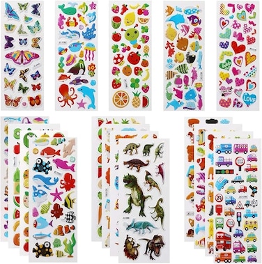 3D Stickers for Kids Puffy Stickers 520+ Children Stickers 22 Variety Sheets for Rewarding Gifts Scrapbooking Including Animals, Fish, Dinosaurs, Numbers, Fruits, Trucks, Butterfly and More