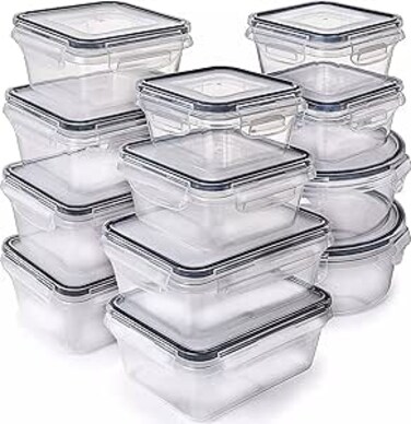 ATLANTUS Airtight Meal Prep Container Set with Locking Lids, 12pcs Re-usable Plastic Food Storage Containers, Stackable Kitchen Organizer Boxes, BPA Free &amp; Microwave Freezer Dishwasher Safe