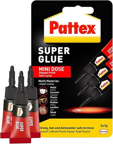 Pattex Super Glue Mini Dose, Strong All Purpose Adhesive For Repairs , Easy To Use Instant Super Glue, 3X1G