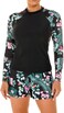 Women Two Piece Rash Guard Long Sleeve Swimsuit UV UPF50+ Swim Shirt Bathing Swimwear with Short Bottom