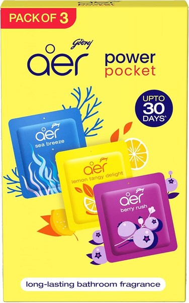 Godrej Aer Power Pocket   Air Freshener- Bathroom And Toilet   Lasts Up To 30 Days   Assorted Pack Of 3 (30G)