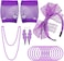 80s Fancy Dress Costume Accessories Lace Headband Earrings Fingerless Fishnet Gloves for 80s Retro Party (Purple)