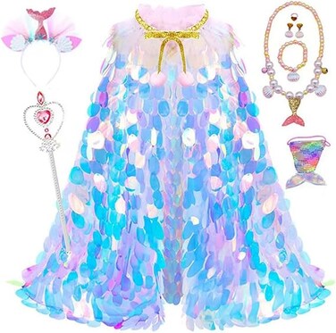 Mermaid Costume for Girls 3 4 5 6 7 8Years Old,Princess Dress Up Toys for Girls 3 4 5 6 7 8 Years, Kids Cosplay Costume Gift for Children Girls