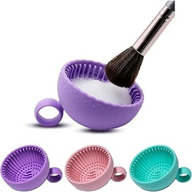 Rayyan Makeup Brush Cleaner, Perfect for Cleaning Makeup Brush Pads Efficiently, Travel Friendly Portable Silicone Makeup Brush Cleaning Bowl, for Women(Pack of 3, Mint Green, Pink, Purple)