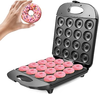 Angju Mini Donut Maker, 16 Holes Electric Doughnuts Maker Machine, Mini Pancake Maker for Kid-Friendly Breakfast, Snacks, Desserts &amp; More with Non-stick Surface, Double-sided Heating