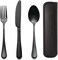 GTGR Heywood Portable Travel Utensils Set with Case 18/8 Stainless Steel Black Silverware Sets Include Knife Fork and Spoon with Case Reusable Utensil Set for Lunch Box and Camping (Black)