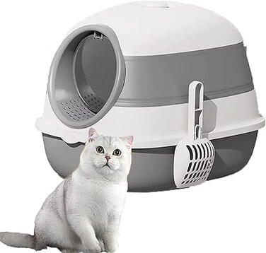 COCLUX Large Cat Litter Box With Lid, Foldable and Portable, Splash-proof, Easy To Clean, No Odor (Grey)