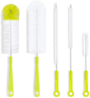 AMERTEER Bottle Cleaning Brush Set   5Pcs Long Handle Bottle Cleaner for Narrow Neck, Beer, Baby &amp; Sports Bottles, Kettle Spout, Lid &amp; Straw Cleaning Brush   (6"x2.5", 13"x0.4", 10.5"x1"(Green))
