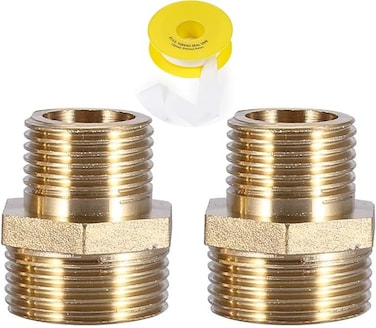 2pcs Bsp Male To Male Solid Brass Hex Type Straight Thread Reducer Pipe Nipple with Teflon Tape, Heavy Brass Pipe Adapter Fittings Connectors Male Thread Hose (1/2 INCH TO 3/8 INCH)