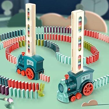 Kid's Domino Train Blocks Set- 60 Pieces, 3-8 Year Old
