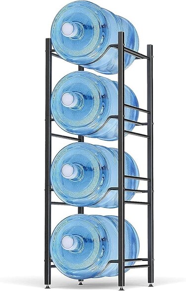 Water Bottle Storage Stand, 4 Tier Water Bottle Holder, 5 Gallons Heavy Duty Water Jug Rack for Kitchen Home and Office Easy To Assemble Black