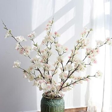 YIBELAAT YUYAO Artificial Cherry Blossom Flowers, 4pcs Peach Branches Silk Tall Fake Flower Arrangements for Home Wedding Decoration,41inch