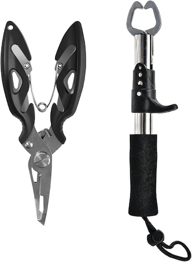 2pcs Fishing Pliers，fishing clips，Fishing Tools Kit， Fish Lip Gripper Muti-Function Fishing Pliers Hook Remover Split Ring，MultiPurpose Stainless Fishing Basic Tool Combo