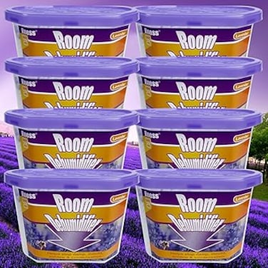 Rness Moisture Absorber Moldproof Deodorizing Desiccant Dehumidifier Boxes Lavender Aroma Humidity Absorber for Bathroom Closet Wardrobe Kitchen 8 Packs,9.5oz,600ml, Lavender scent